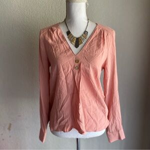 LAST CHANCE‼️ Zara Coral V-Neck Blouse with Gold Buttons